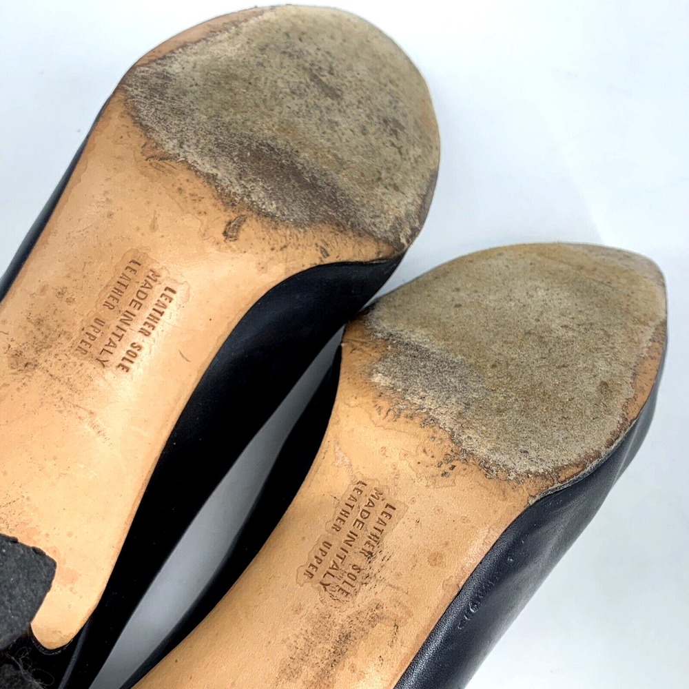 Salvatore Ferragamo Women Matita Black Leather Heel Gold Metal Logo Ring 10 B - Picture 16 of 16